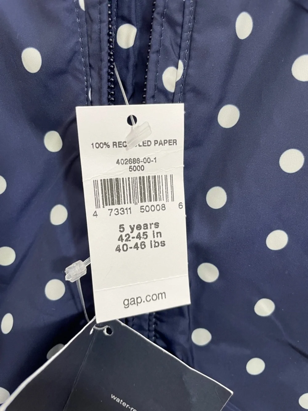 SALE! NWT GAP Navy Polka Dot Hooded Kids Jacket Size 5T